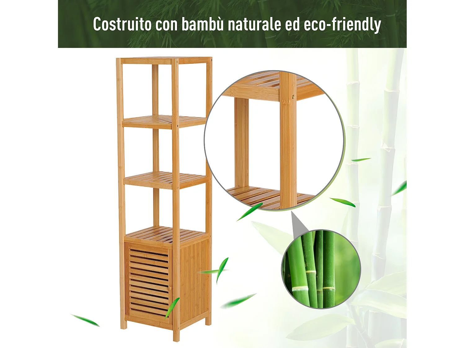 Mobile a colonna 4 ripiani per bagno in bambù