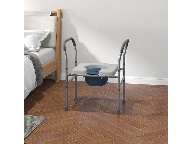 Sedia comoda wc per anziani e disabili con altezza regolabile grigio