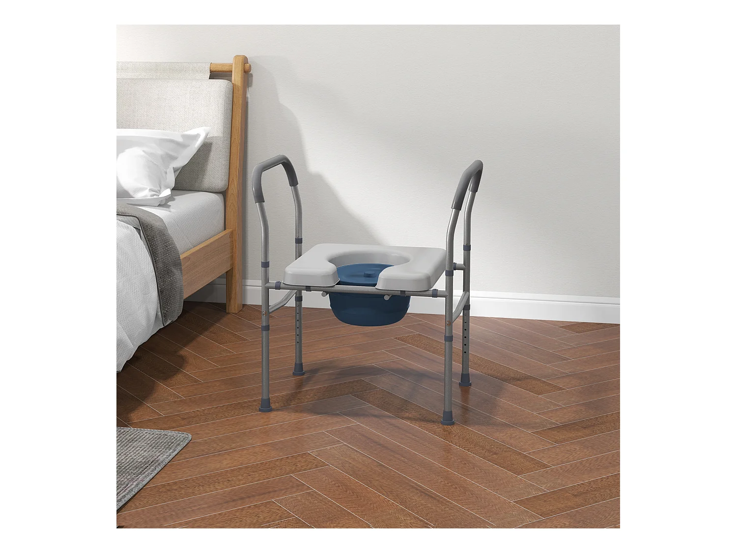 Sedia comoda wc per anziani e disabili con altezza regolabile grigio