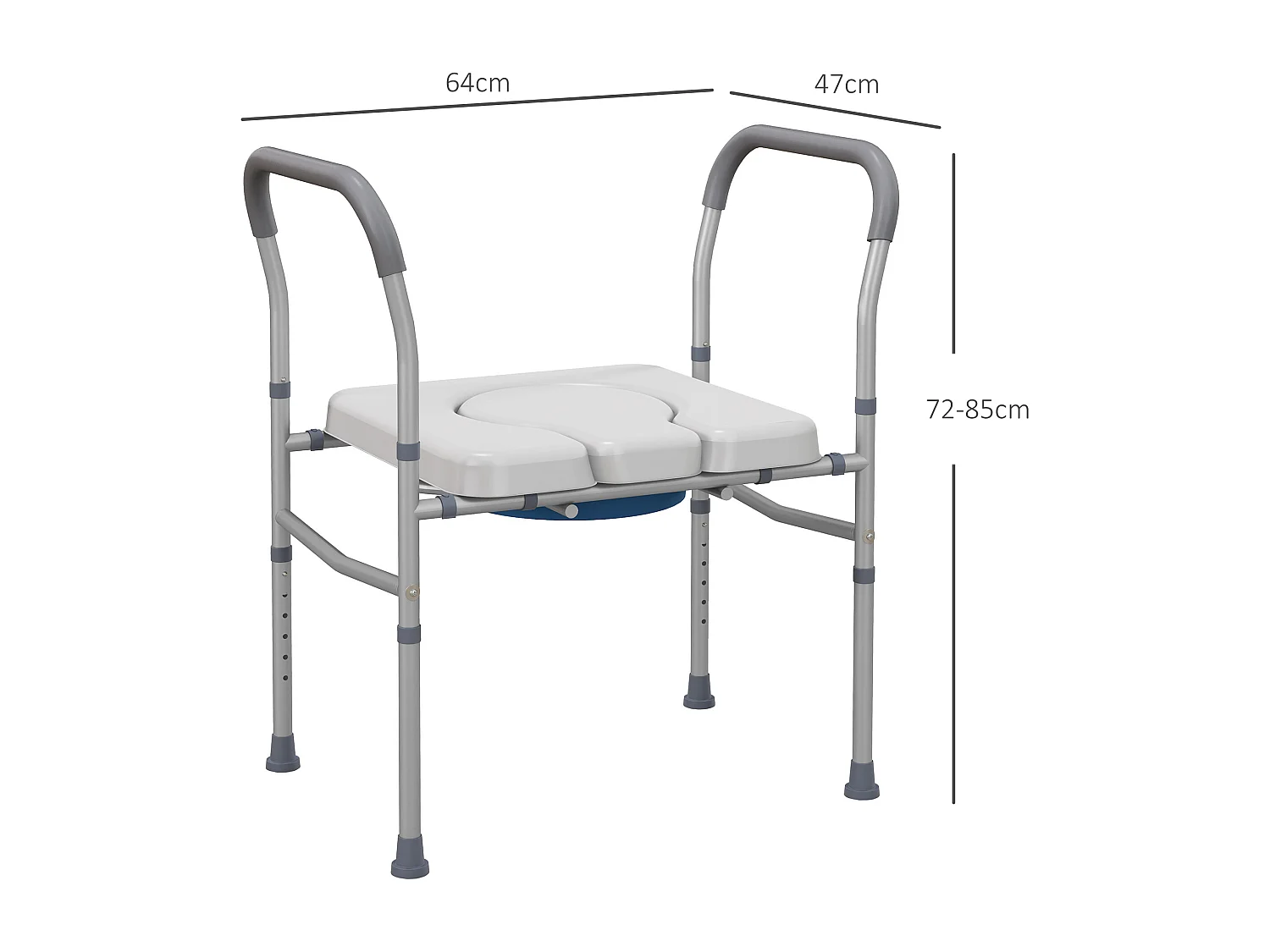 Sedia comoda wc per anziani e disabili con altezza regolabile grigio