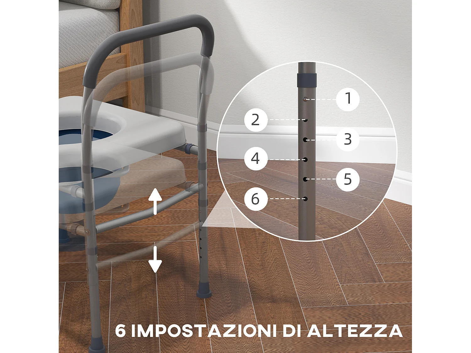Sedia comoda wc per anziani e disabili con altezza regolabile grigio