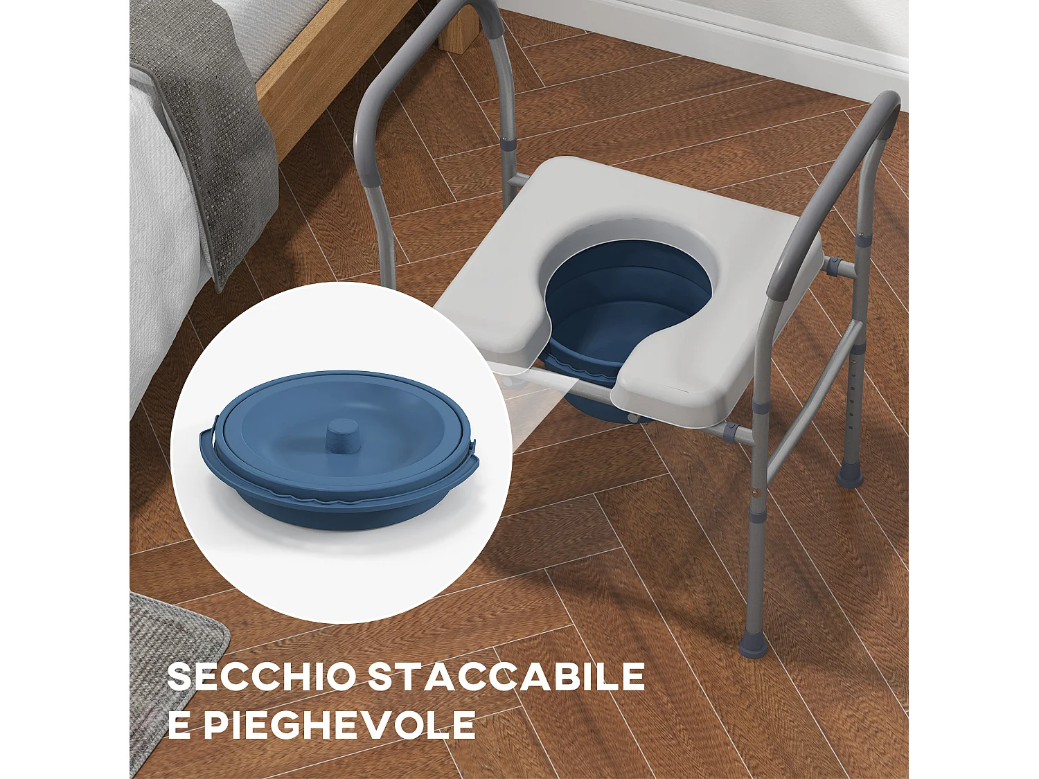 Sedia comoda wc per anziani e disabili con altezza regolabile grigio