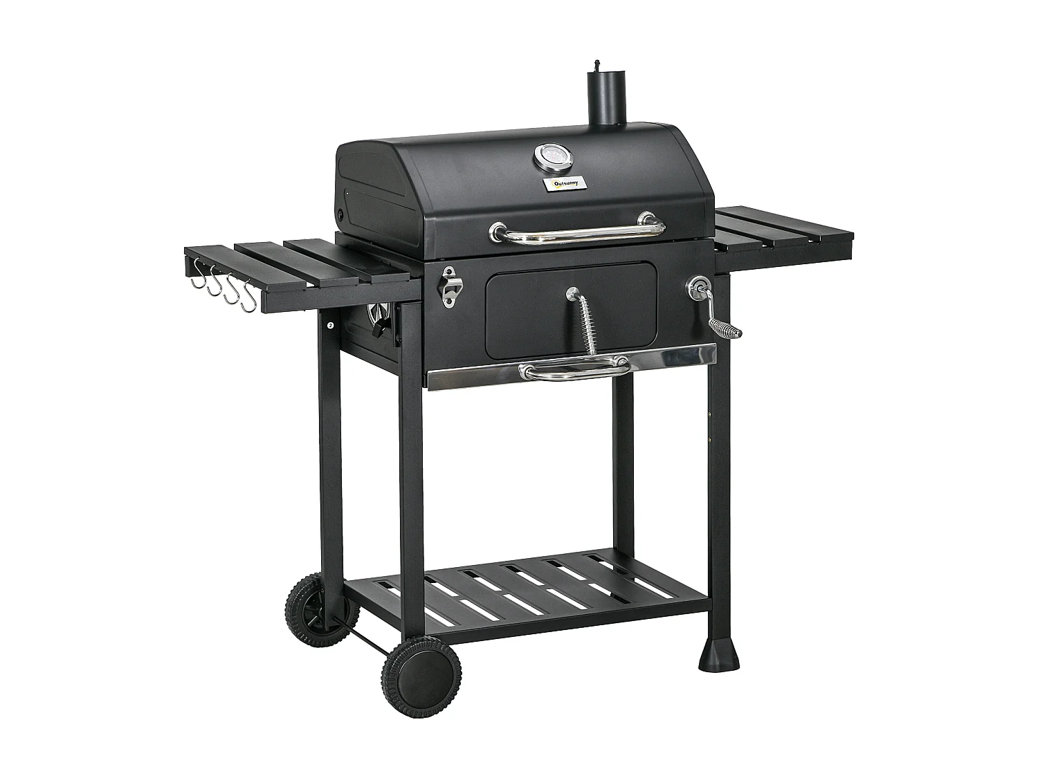 Grill à charbon de bois avec deux grilles, tables latérales rabattables, acier inoxydable, noir (120x64x114 cm)