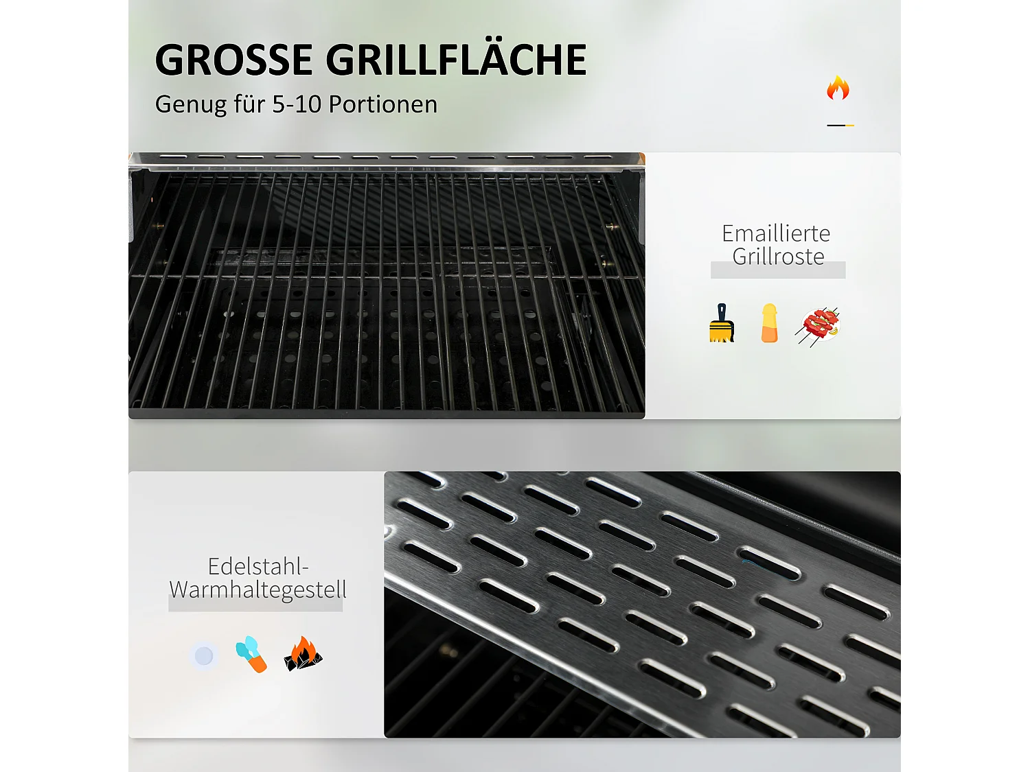 Grill à charbon de bois avec deux grilles, tables latérales rabattables, acier inoxydable, noir (120x64x114 cm)