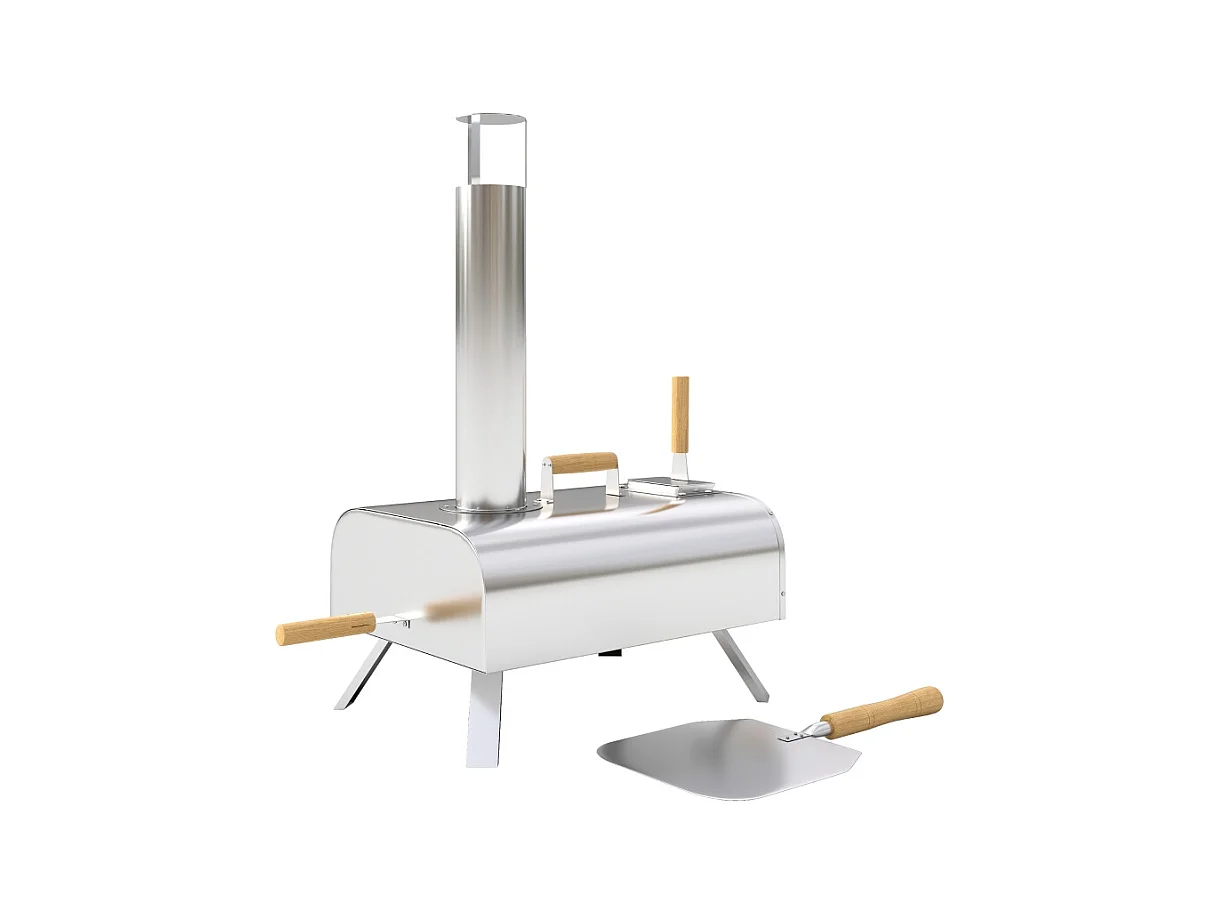Four à pizza extérieur en inox, bois, avec pierre de cuisson, porte, pliable, 79x36x75 cm