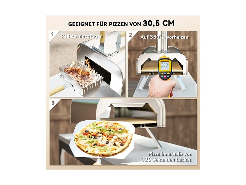 Four à pizza extérieur en inox, bois, avec pierre de cuisson, porte, pliable, 79x36x75 cm