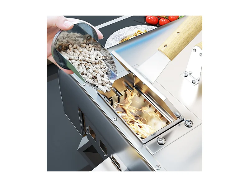 Four à pizza extérieur en inox, bois, avec pierre de cuisson, porte, pliable, 79x36x75 cm