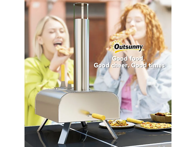 Four à pizza extérieur en inox, bois, avec pierre de cuisson, porte, pliable, 79x36x75 cm