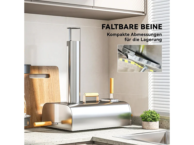 Forno per pizza da esterno in acciaio inox, a legna, con pietra refrattaria, sportello, pieghevole, 79x36x75 cm