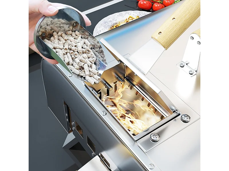 Forno per pizza da esterno in acciaio inox, a legna, con pietra refrattaria, sportello, pieghevole, 79x36x75 cm