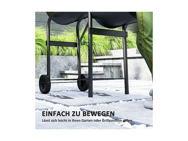 Barbecue charbon avec fumeur, acier, 109x60x120 cm, avec couvercle, thermomètre, roues et ventilations