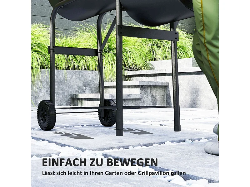 Barbecue a carbonella con affumicatore, in acciaio, 109x60x120 cm, con coperchio, termometro, ruote e ventilazione