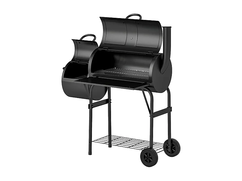 Barbecue a carbonella con affumicatore, in acciaio, 109x60x120 cm, con coperchio, termometro, ruote e ventilazione
