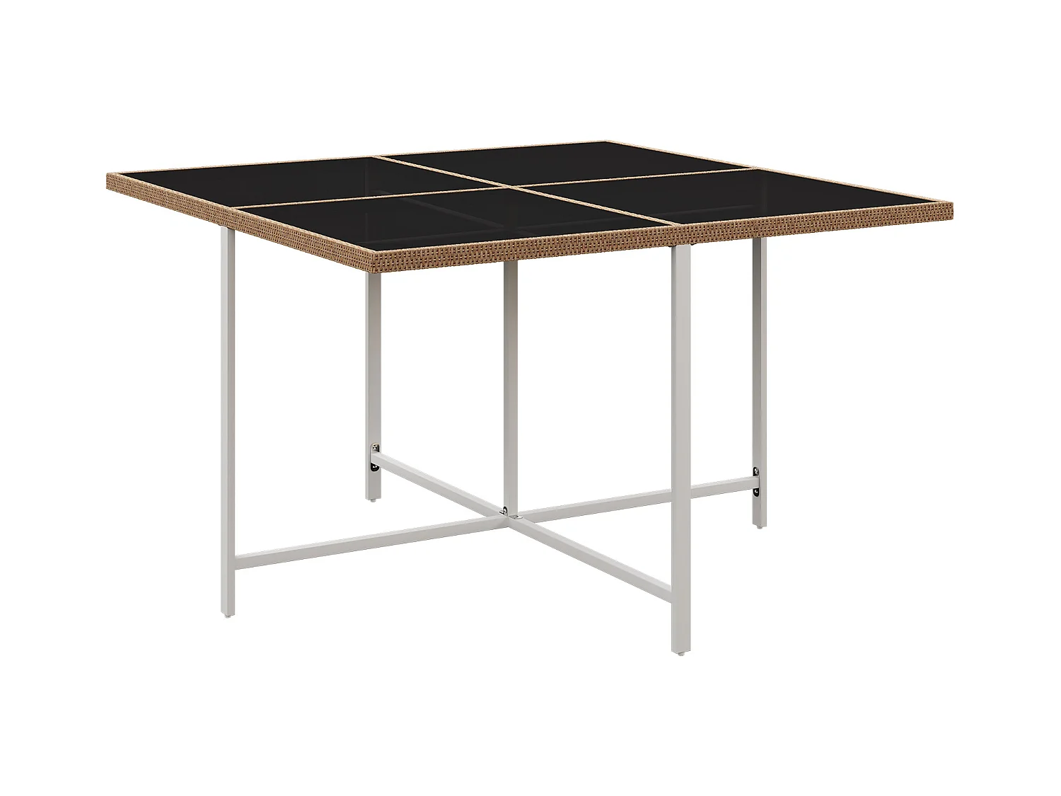 Ensemble de salle à manger extérieur 7 pièces, table en verre trempé avec enroulement en PE-Rattan, bois d’acacia, noir et bois (118x118x74 cm)