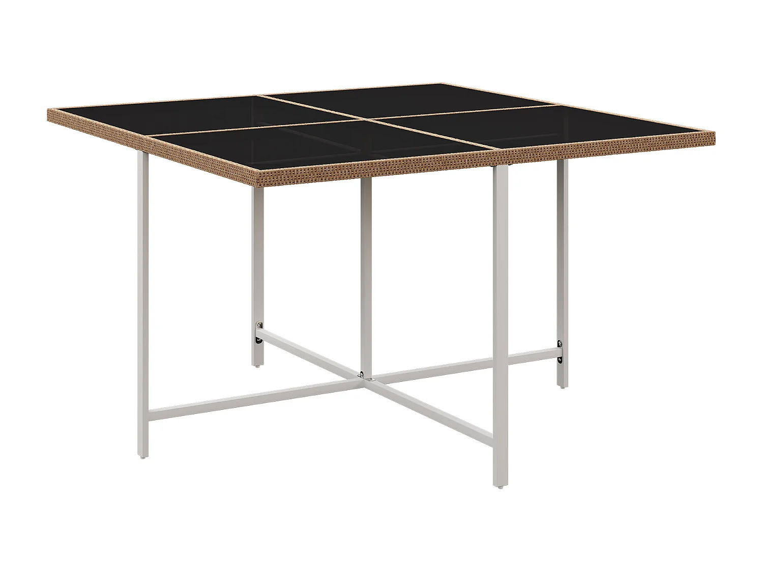 Ensemble de salle à manger extérieur 7 pièces, table en verre trempé avec enroulement en PE-Rattan, bois d’acacia, noir et bois (118x118x74 cm)