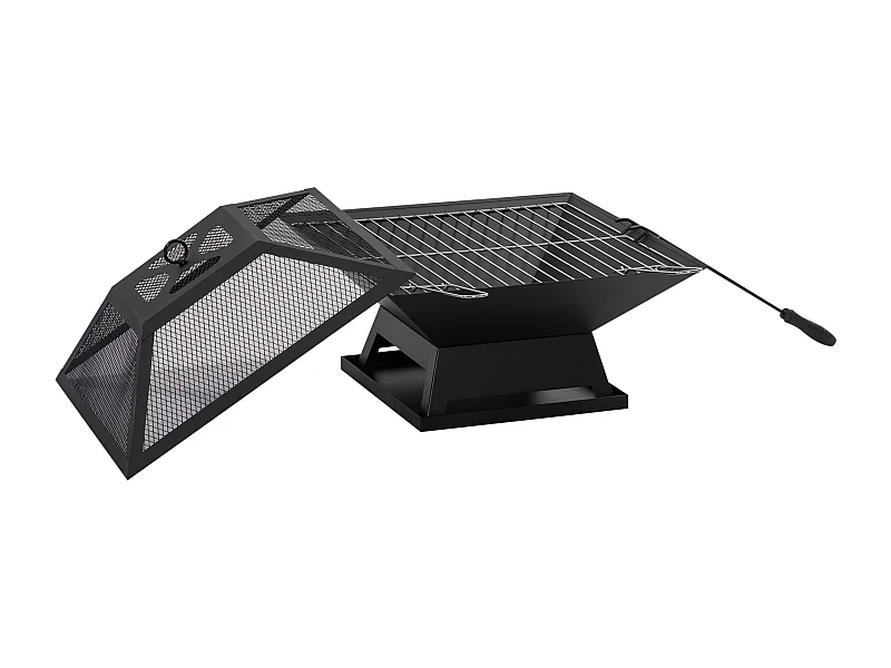 Feuerschale de jardin avec grille de cuisson, protection anti-étincelles, acier, noir (45x45x34 cm)