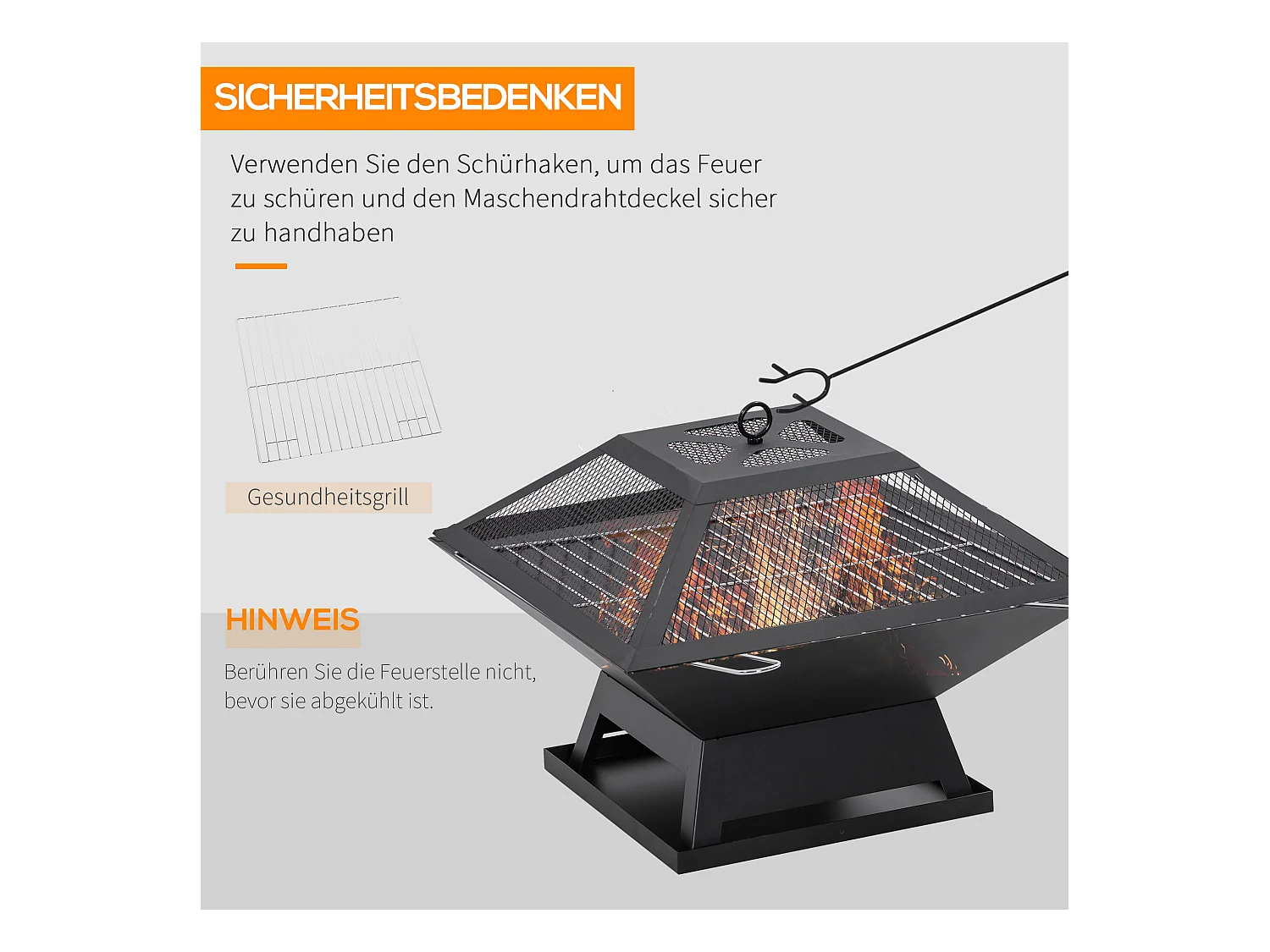 Tuinvuurschaal met kookrooster, vonkenvanger, staal, zwart (45x45x34 cm)