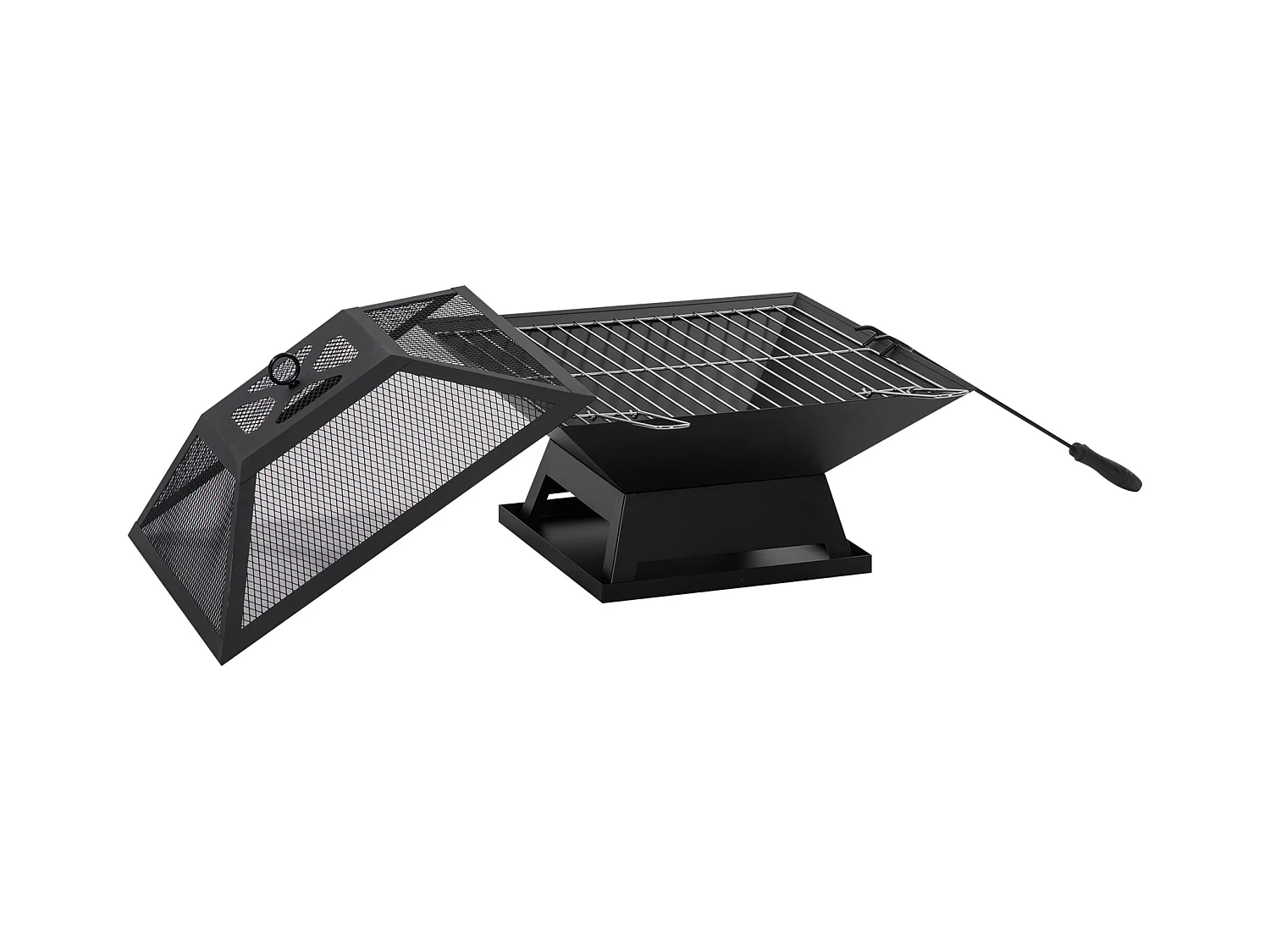 Feuerschale de jardin avec grille de cuisson, protection anti-étincelles, acier, noir (45x45x34 cm)
