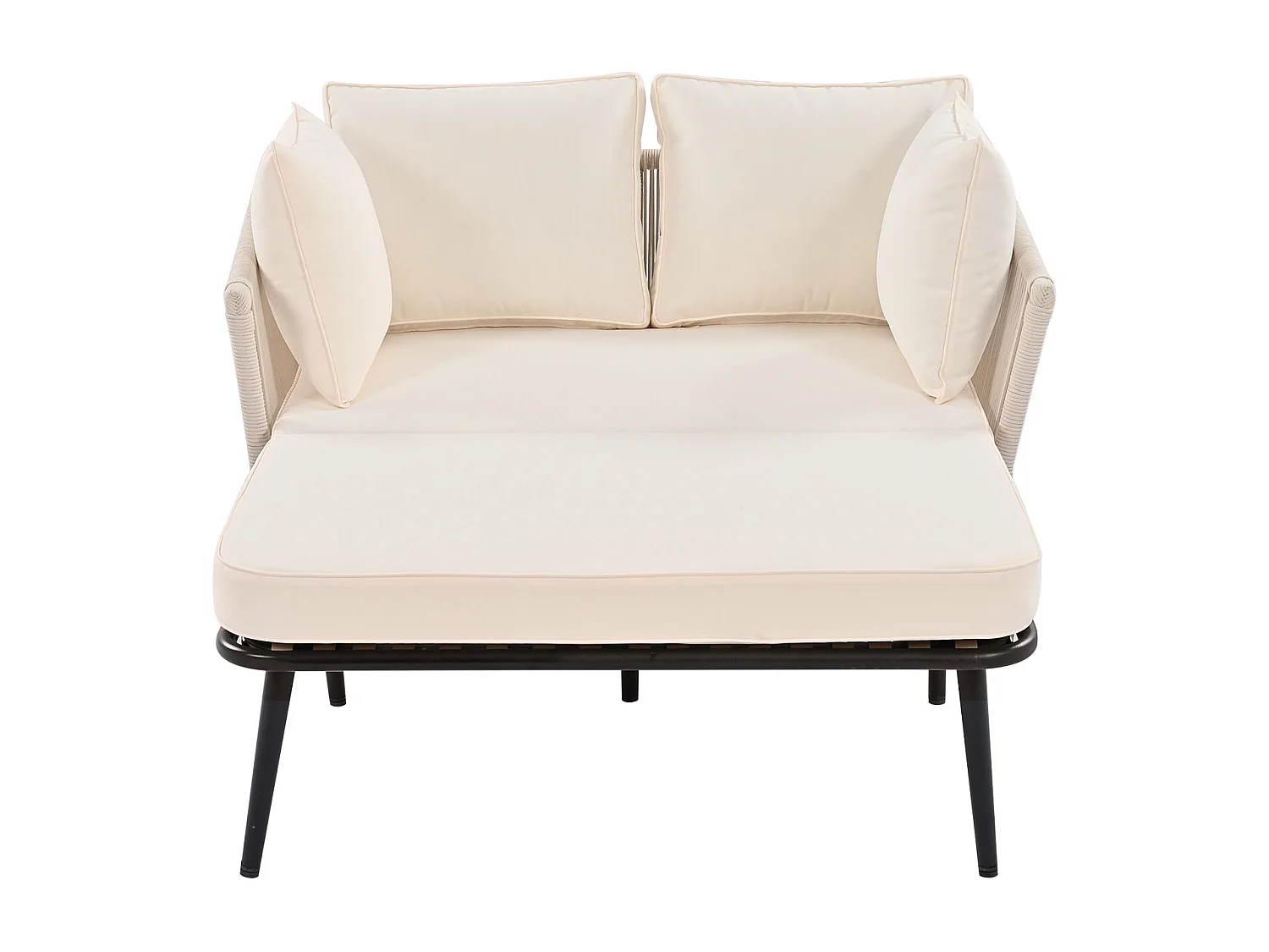 Tuinbank met kussens en 2 poefs, buitenlounge, stalen frame, polyester, beige, (104x68,5x28,5 cm)