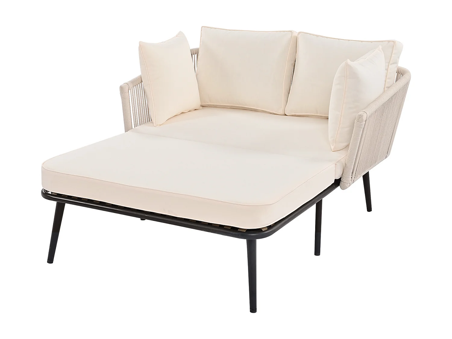 Tuinbank met kussens en 2 poefs, buitenlounge, stalen frame, polyester, beige, (104x68,5x28,5 cm)