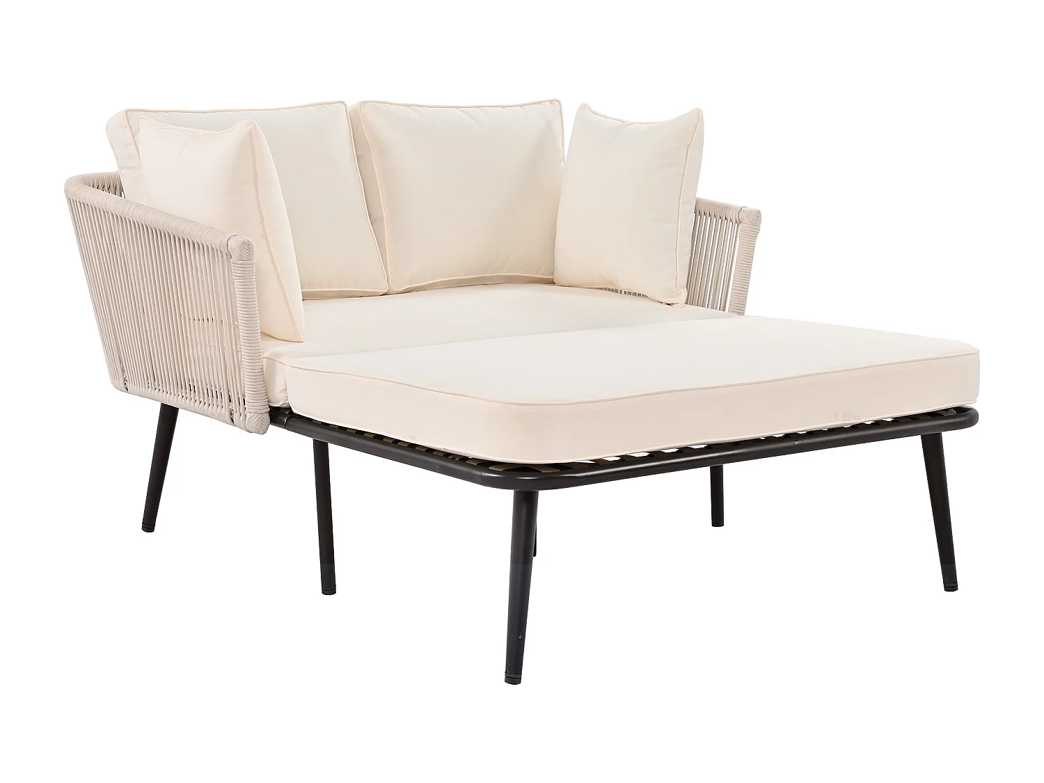 Tuinbank met kussens en 2 poefs, buitenlounge, stalen frame, polyester, beige, (104x68,5x28,5 cm)
