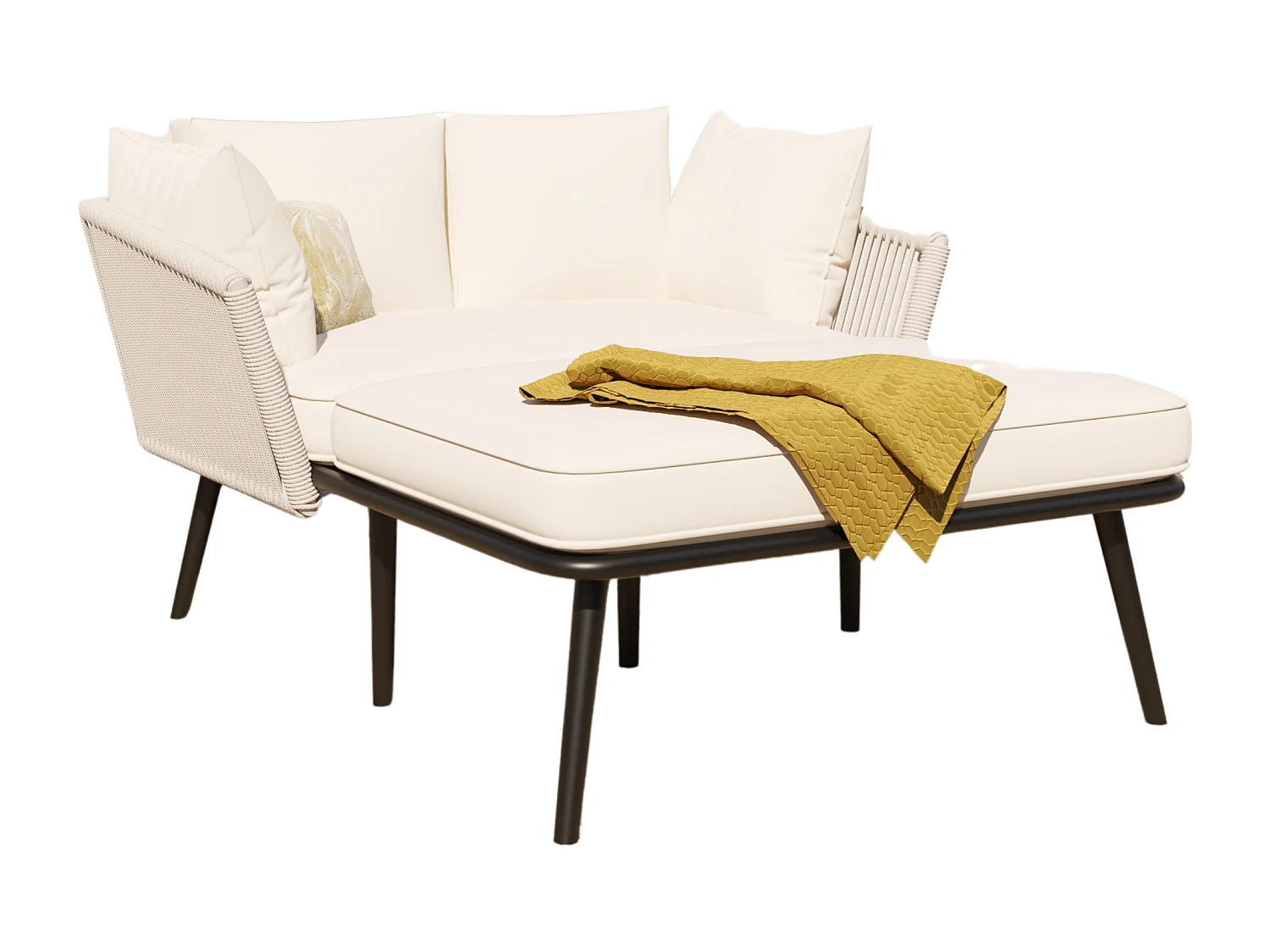 Tuinbank met kussens en 2 poefs, buitenlounge, stalen frame, polyester, beige, (104x68,5x28,5 cm)