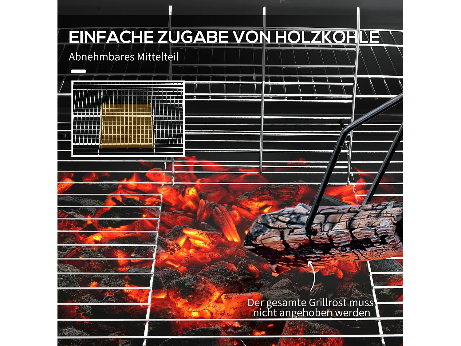 Grill à charbon mobile, avec couvercle et thermomètre, en métal, noir (95x71.5x102 cm)