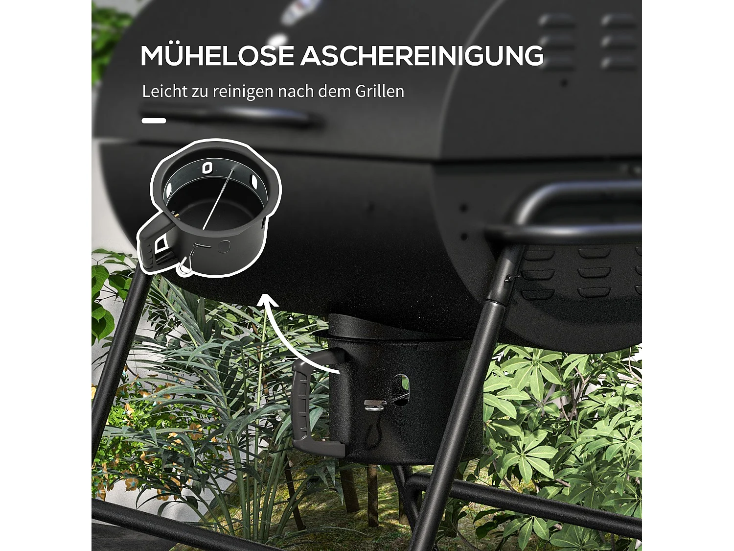 Grill à charbon mobile, avec couvercle et thermomètre, en métal, noir (95x71.5x102 cm)