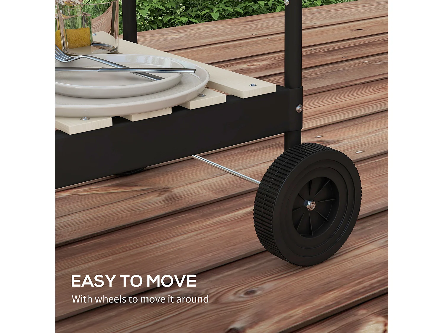 Grill BBQ en métal avec roues, grille réglable en hauteur, étagère en bois, chariot mobile pour barbecue, gris (103x47x95 cm)