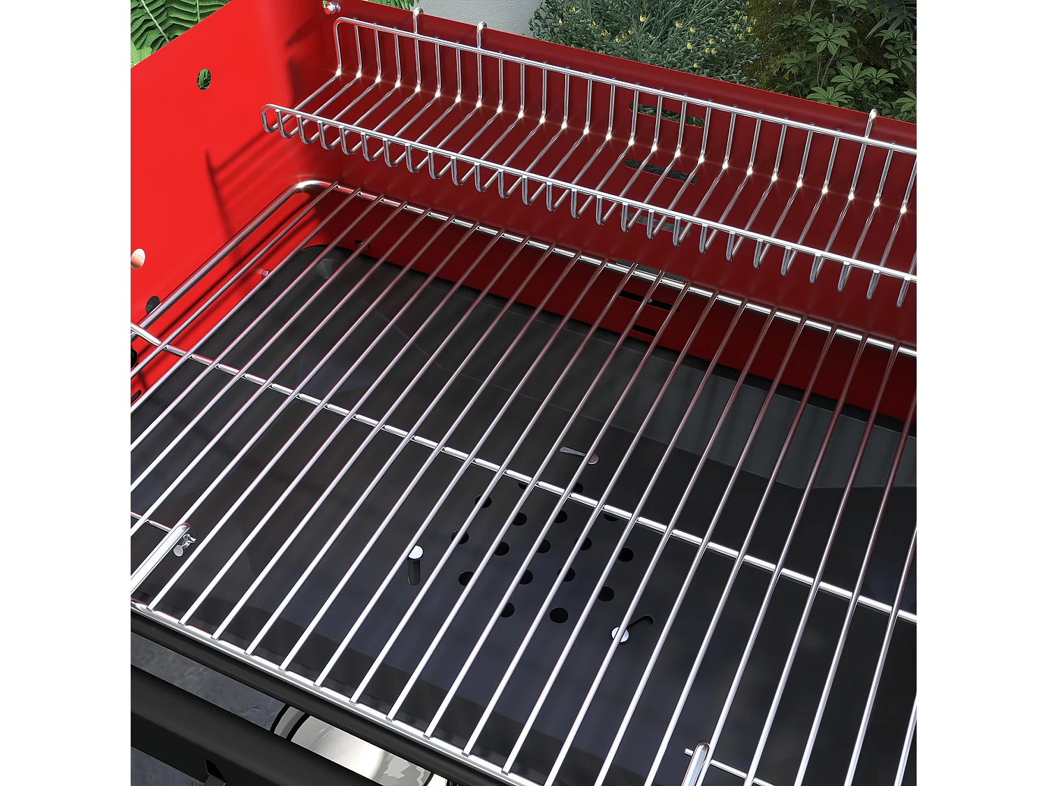 Grill BBQ en métal avec roues, grille réglable en hauteur, étagère en bois, chariot mobile pour barbecue, gris (103x47x95 cm)