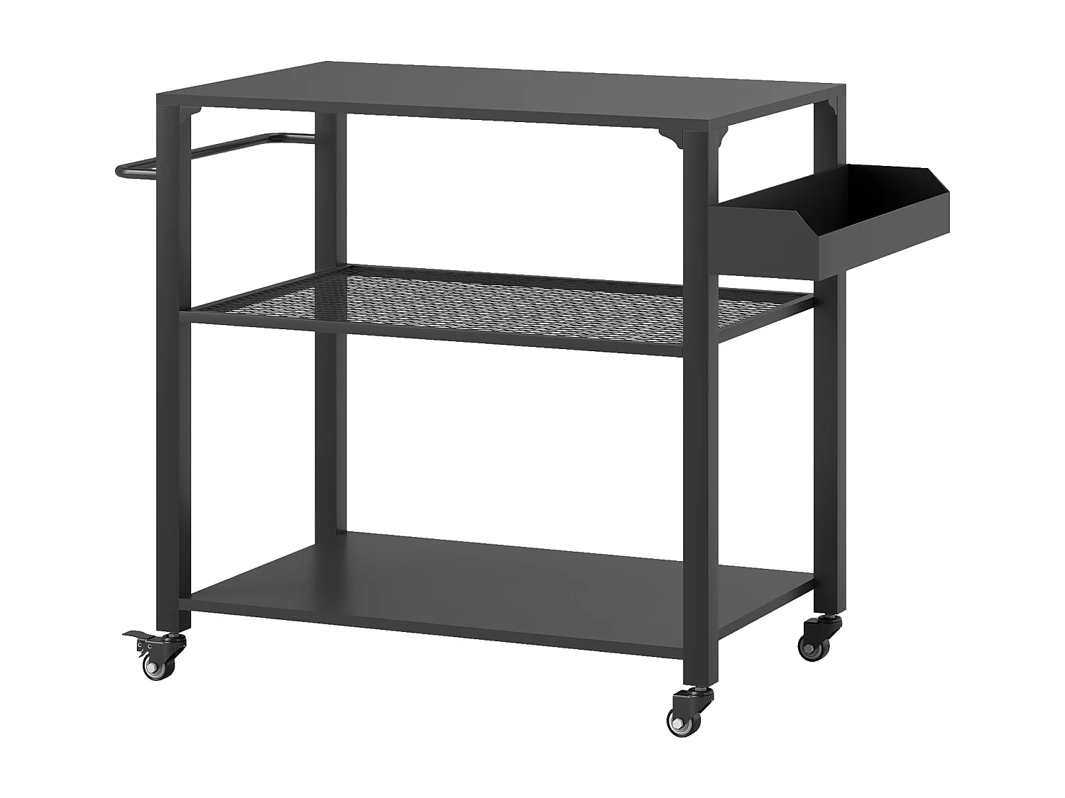 Chariot de barbecue 3 niveaux avec plan de travail, acier inoxydable, noir (105x50x79cm)