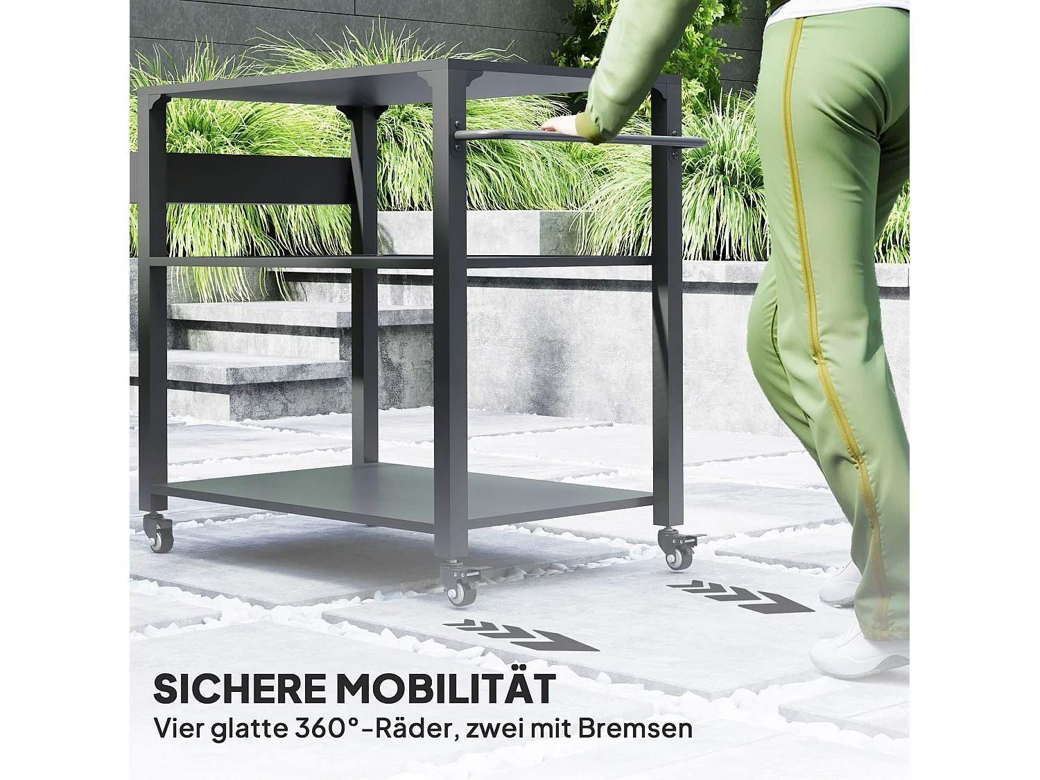 Chariot de barbecue 3 niveaux avec plan de travail, acier inoxydable, noir (105x50x79cm)