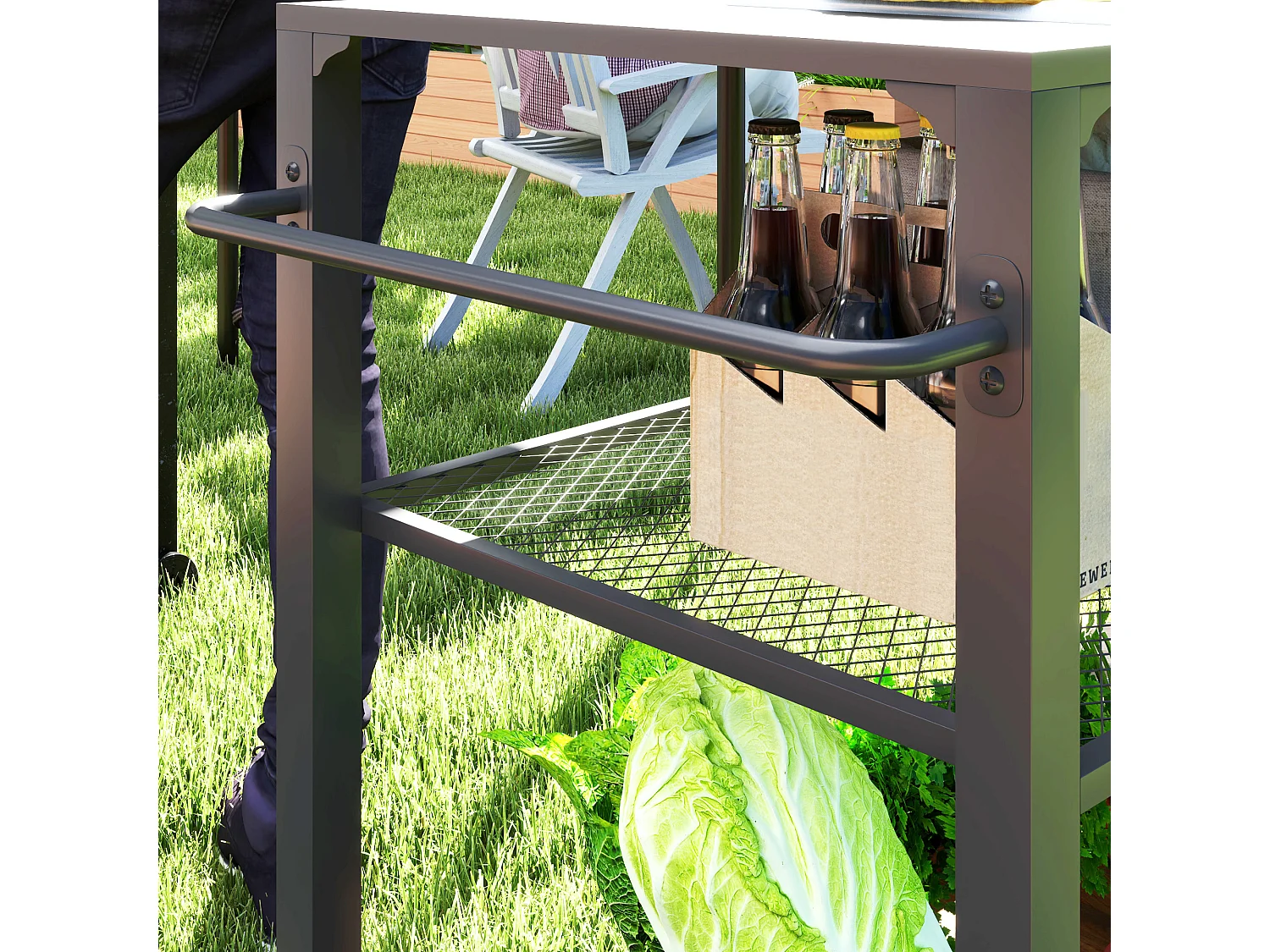 Chariot de barbecue 3 niveaux avec plan de travail, acier inoxydable, noir (105x50x79cm)