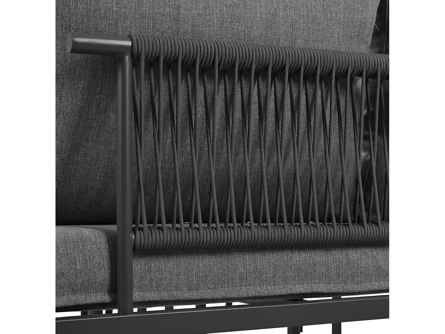 Tuinmeubelset, 3-zitsbank, 2 fauteuils, salontafel, gegalvaniseerd staal, koordvlechtwerk, glas (afmetingen verstelbaar)