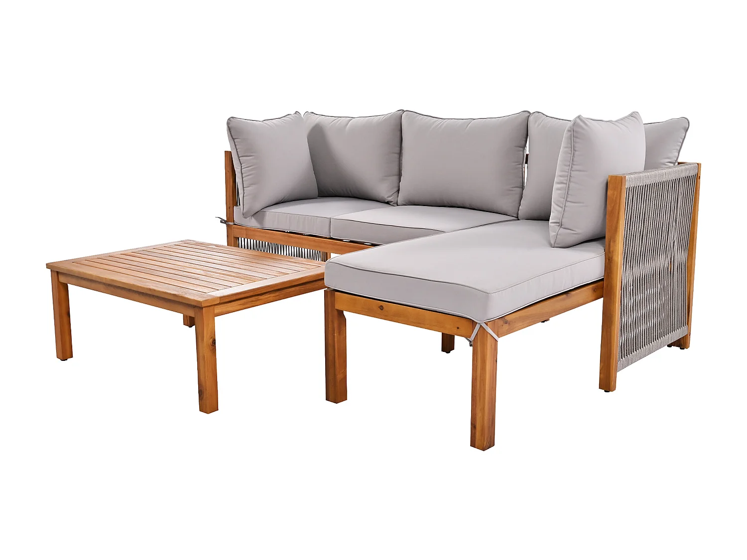 Set de fauteuils de jardin (3 pièces), cadre en acacia, mobilier d'extérieur L, avec pieds réglables, 2 canapés 2 places et 1 table