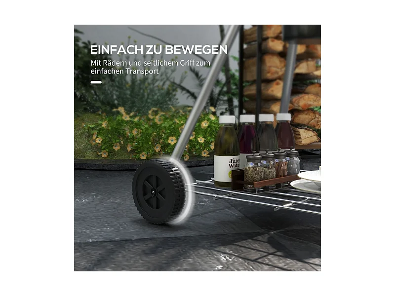 Barbecue à charbon, avec grill, roues, étagère, récupérateur de cendres et thermomètre intégré, métal noir (65x55x89 cm)