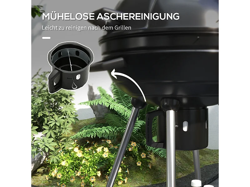 Barbecue a carbonella, con griglia, ruote, ripiano, raccogli cenere e termometro integrato, in metallo nero (65x55x89 cm)