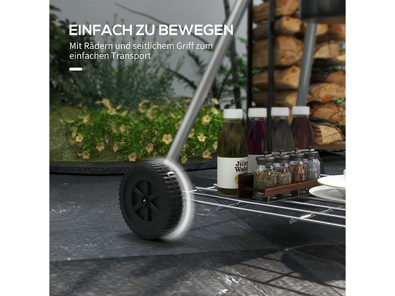 Barbecue a carbonella, con griglia, ruote, ripiano, raccogli cenere e termometro integrato, in metallo nero (65x55x89 cm)