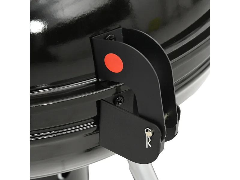 Barbecue a carbonella, con griglia, ruote, ripiano, raccogli cenere e termometro integrato, in metallo nero (65x55x89 cm)