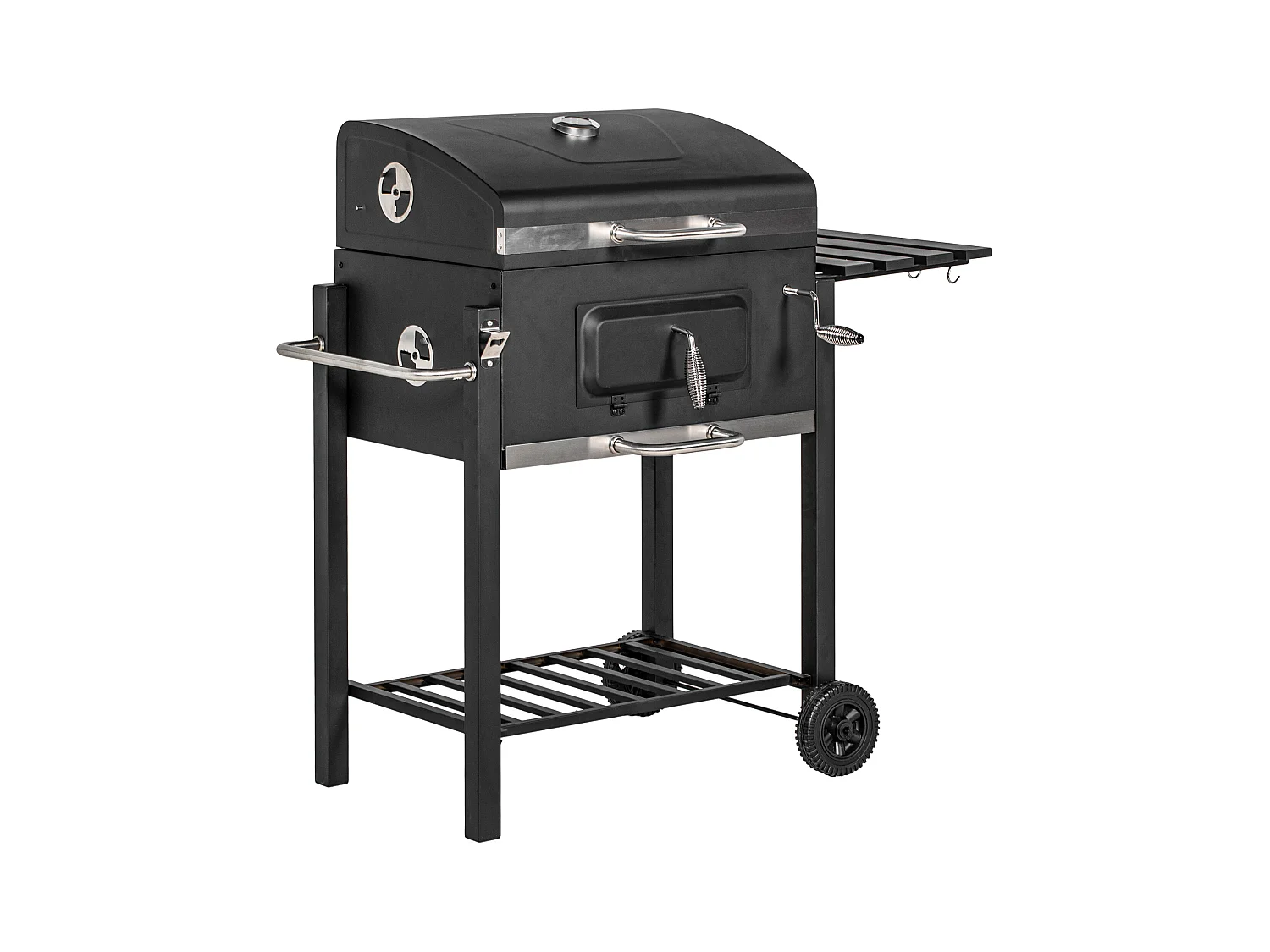 Grillwagen Holzkohlegrill BBQ Edelstahl Schwarz mit Stauraum (113x65x108 cm)