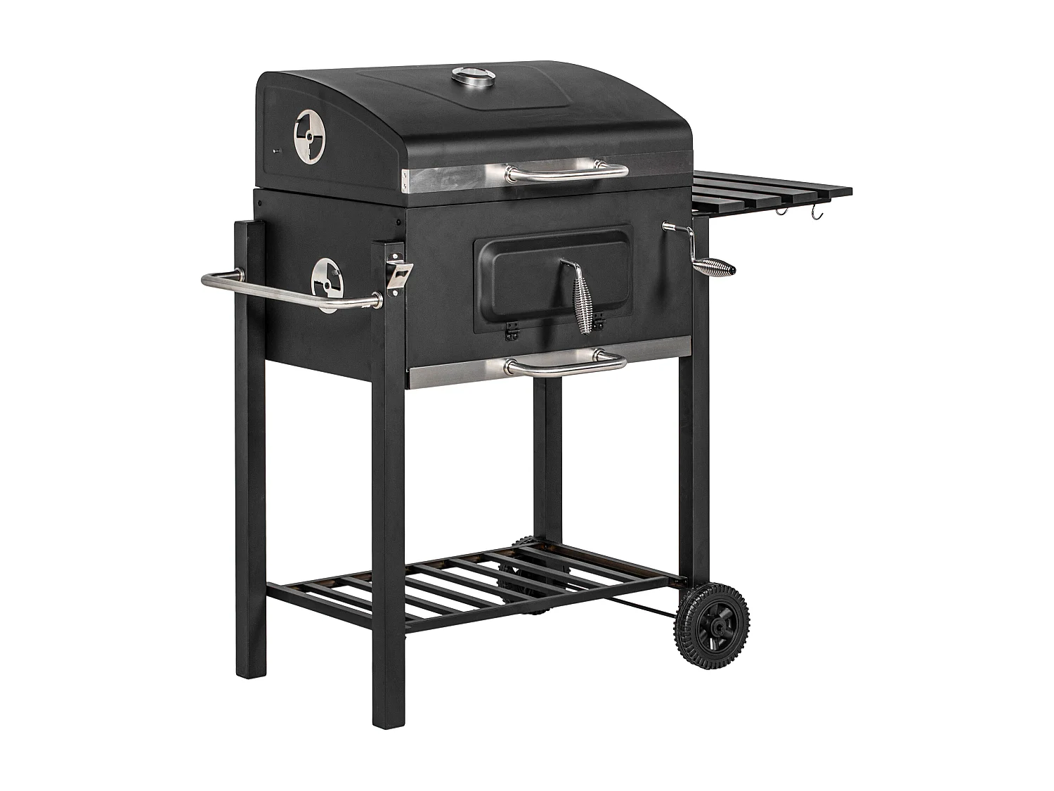 Carrello per griglia a carbone BBQ in acciaio inox nero con spazio di archiviazione (113x65x108 cm)