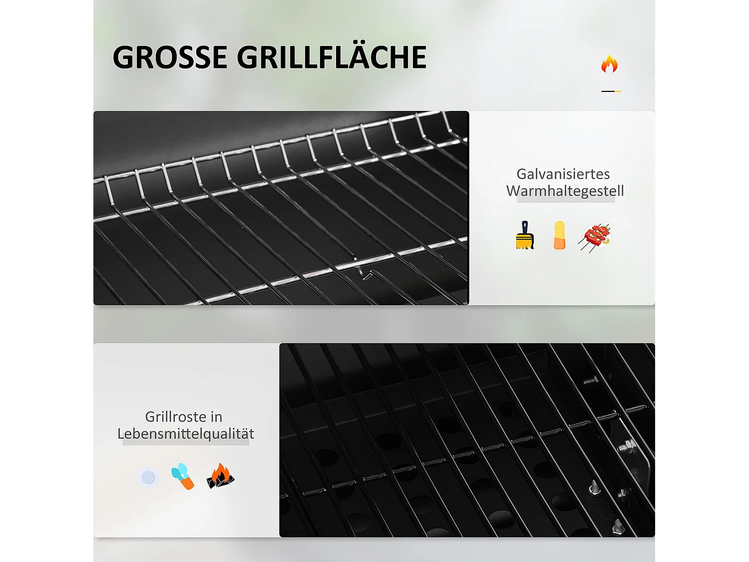 Carrello per griglia a carbone BBQ in acciaio inox nero con spazio di archiviazione (113x65x108 cm)