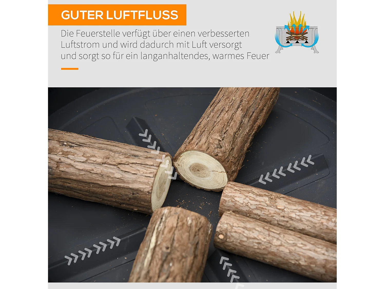 Brasero avec pare-étincelles, grille de cuisson et crochet, métal noir (66x66x66cm)