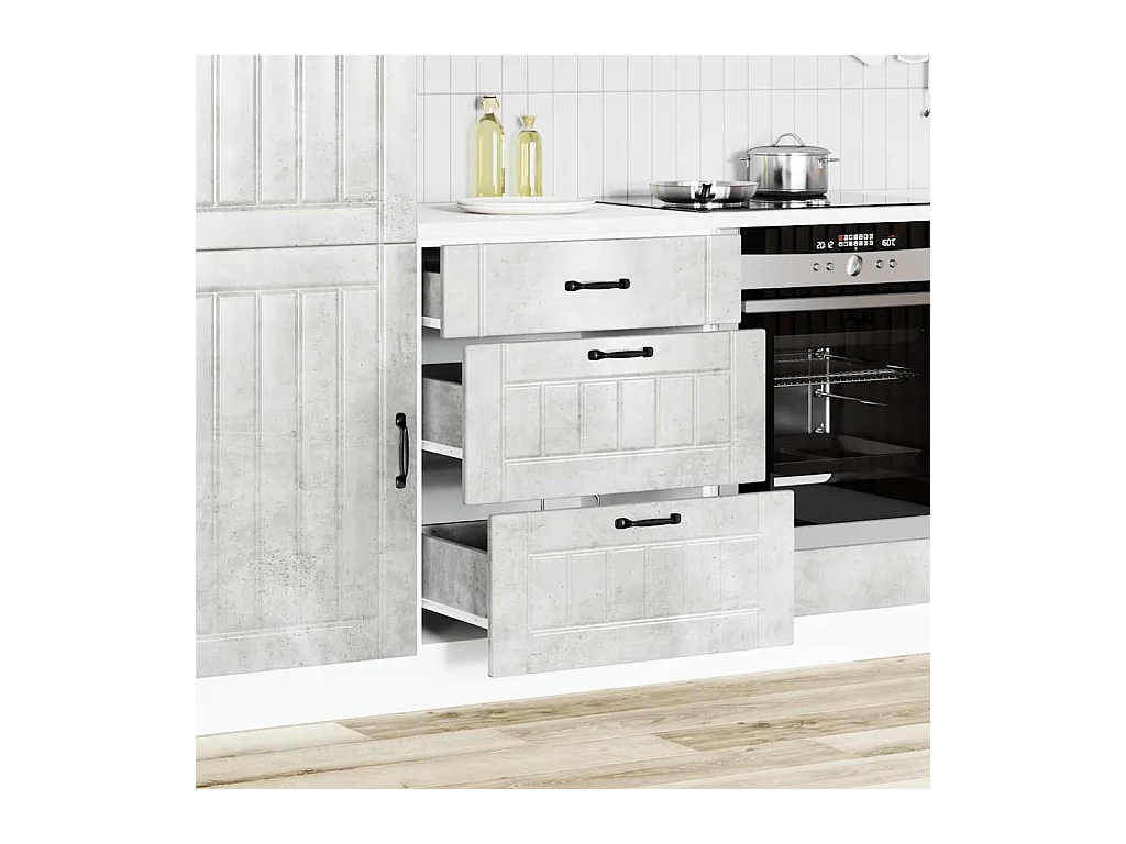 Armoire de cuisine gris béton bois ingénierie