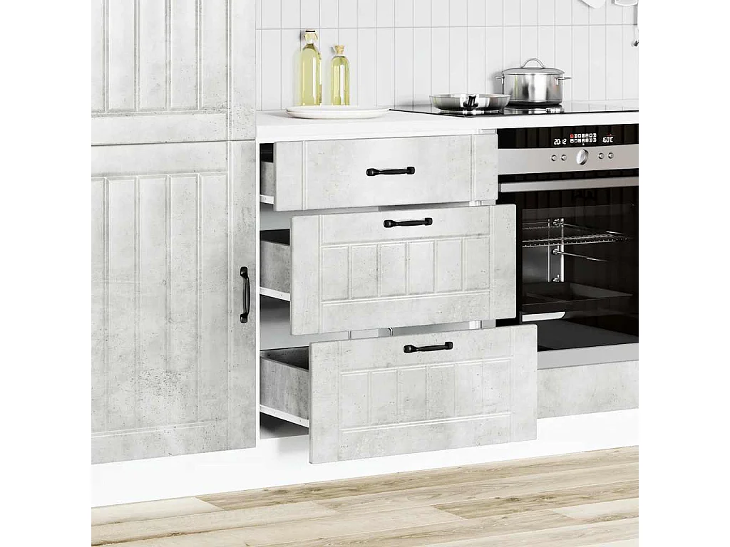 Armoire de cuisine gris béton bois ingénierie