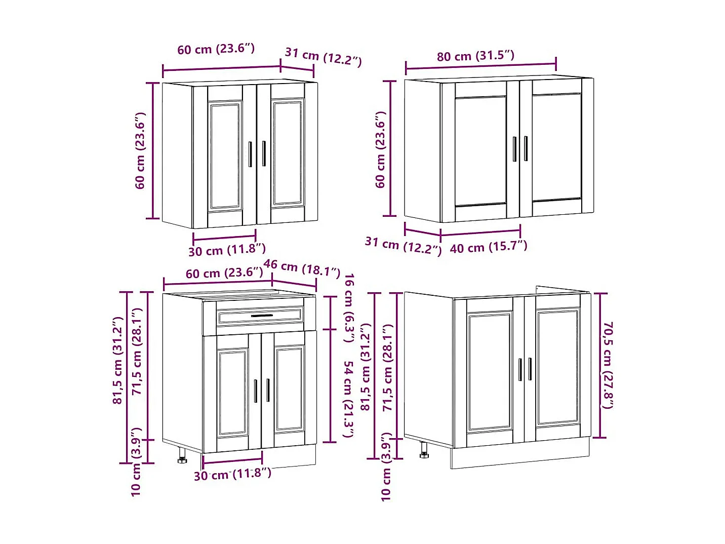 Conjunto de gabinetes de cocina de madera de ingeniería de 4 piezas Porto