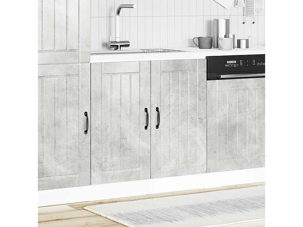 betongrijs bewerkte houten wastafelonderkast