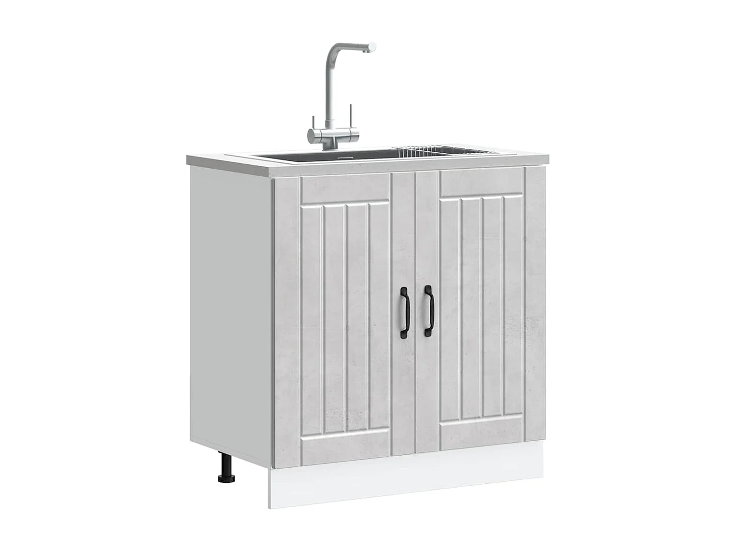 betongrijs bewerkte houten wastafelonderkast