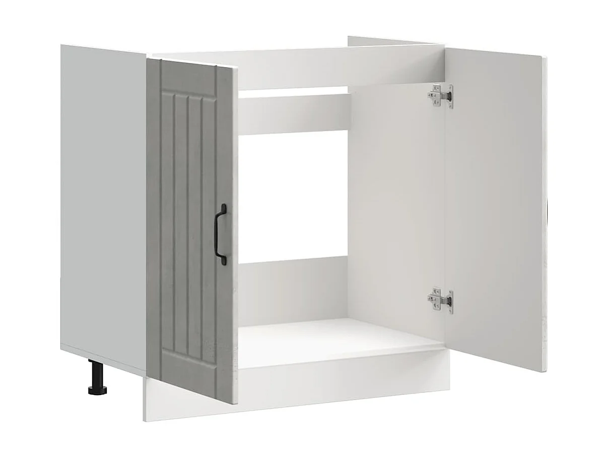 betongrijs bewerkte houten wastafelonderkast