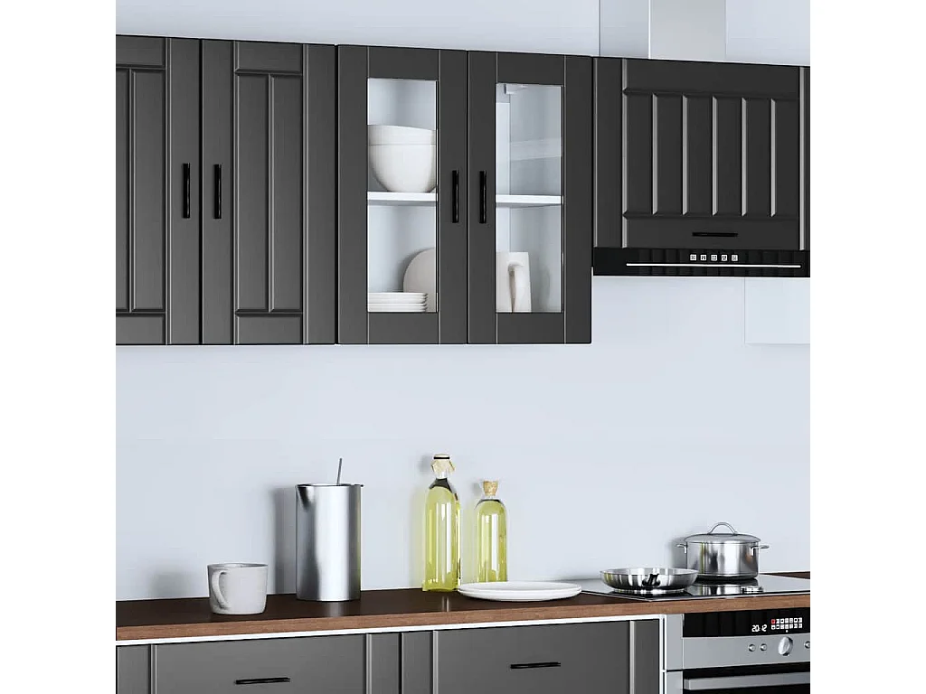 Küchenwandschrank mit schwarzen Glastüren